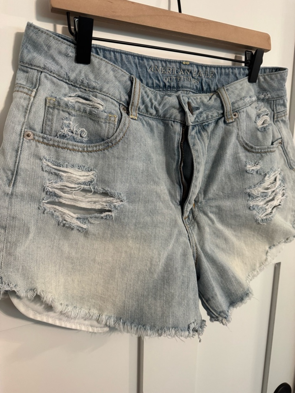 American Eagle Outfitters Light Blue Distressed Denim Shorts - 100% cotton